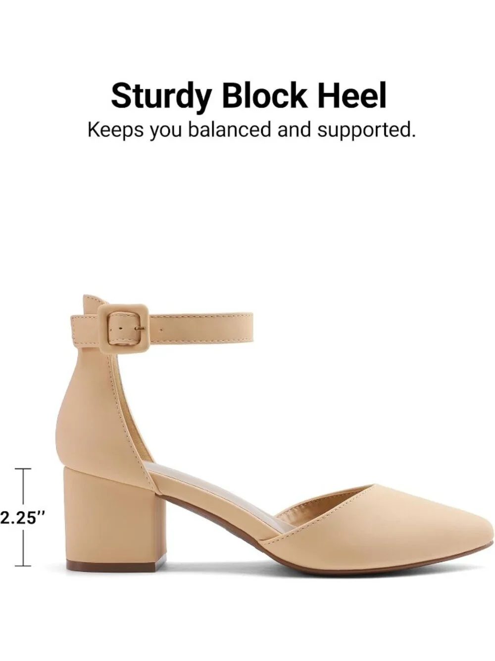 Women's Nude Nubuck ANNEE Closed Toe Chunky Block Heels Ankle Strap Pumps Shoes